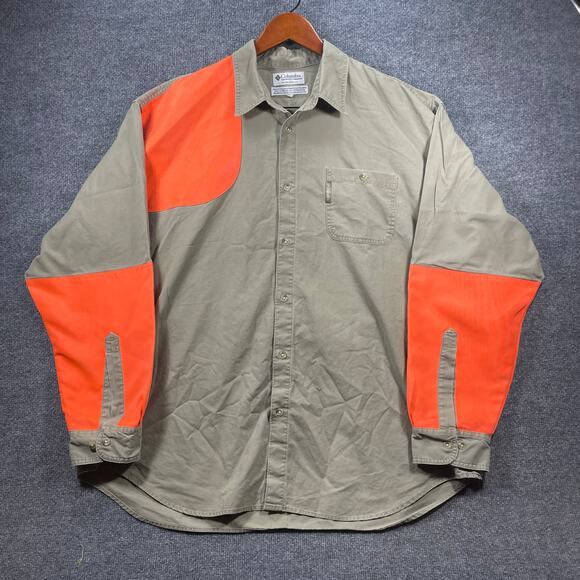 Columbia Button Up Shooting Shirt Men's XXL Beige/Orange Padded Outdoors Hunting - Picture 1 of 11